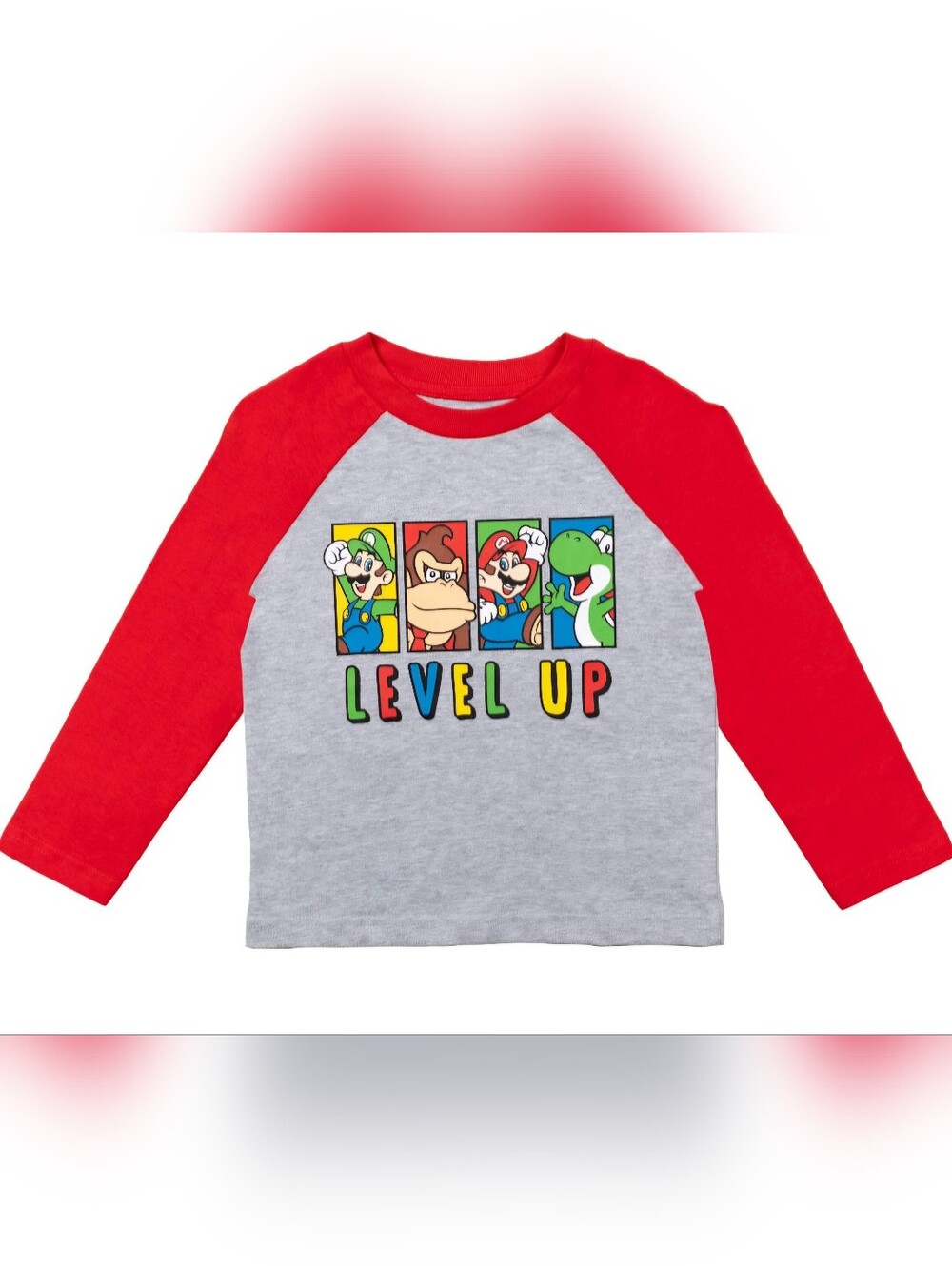 Super Mario Level Up Boys 5T Long Sleeve Raglan Shirt Nintendo Licensed NWOT